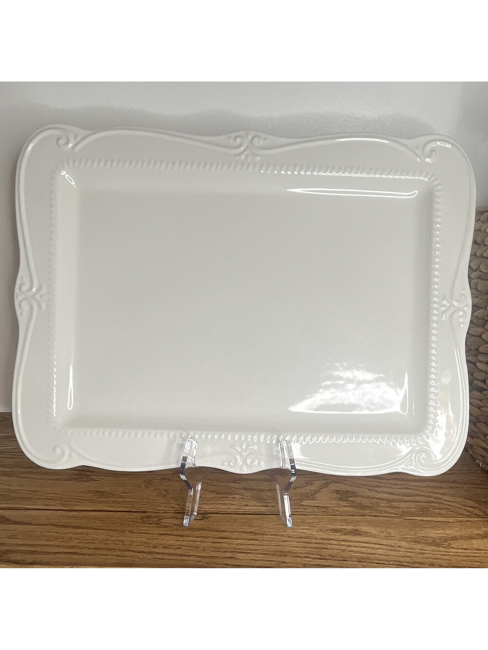 Southern Living Gallery Rectangular Ceramic Platter Glossy White Solid Printed
